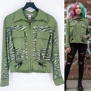 Vintage Tango & Co Zebra Print Tencel Sheer Jacket Green Medium